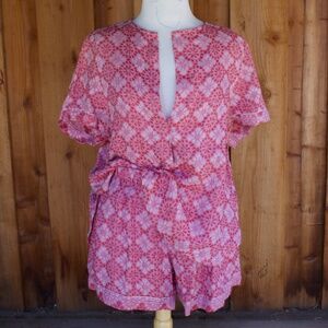 YUME Woven 100% Linen Cherry Red Woman's Jacket/Top/Shorts 3 Piece Set